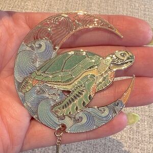 Metal Bookmark - Turtle, Moon, and Ocean Waves